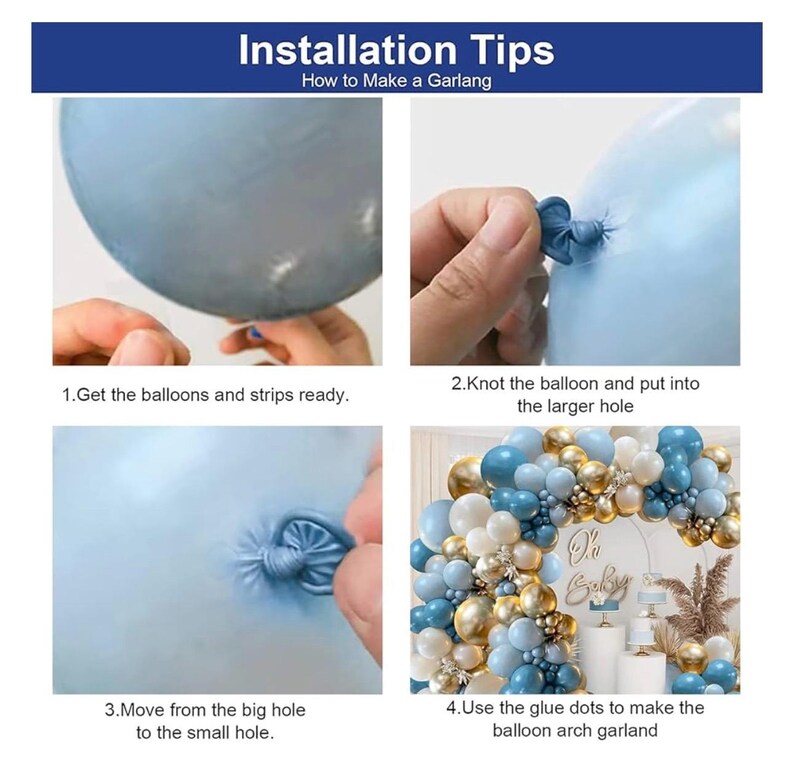 Dusty Blue Balloons Garland Kit, Fog Blue Royal Blue Pastel Blue Sand White Metallic Gold latex Balloons for Boy Baby Shower Bridal Shower