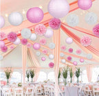 15Pcs Party Pack Paper Lanterns and Pom Pom Balls Hanging Decoration for Wedding Birthday Baby Shower-Pink/White