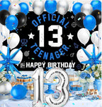 13th Birthday Decoration Set for Boys Girls, Official Teenager 13 Birthday Party Banner Backdrop, Large 13 Foil Balloons, Explosion Star