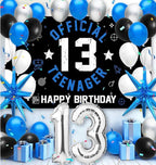 13th Birthday Decoration Set for Boys Girls, Official Teenager 13 Birthday Party Banner Backdrop, Large 13 Foil Balloons, Explosion Star