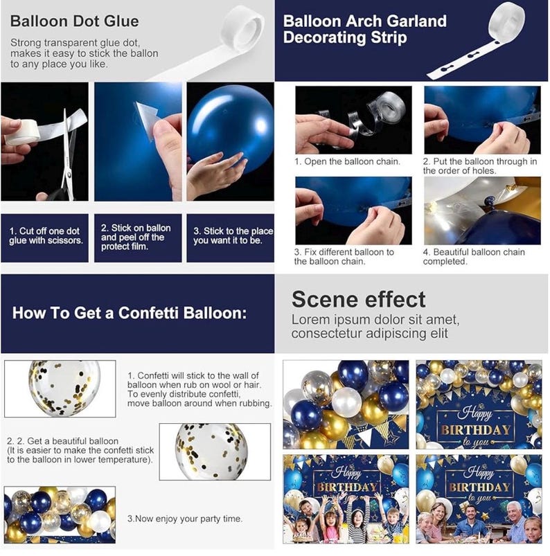 Navy Blue Birthday Confetti Balloons Kit Set 50 Pieces Photography Backdrop Banner Package for Boys Girls Men Women Birthday Party Decor