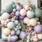 Dusty Green Purple Pink Balloon Garland Double Stuffed Lavender Light Mist Green Ivory Pastel Balloon Arch Kit with Lilac Blush Color