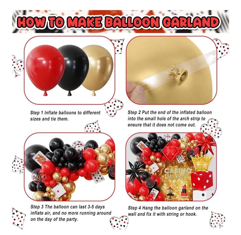 144PCS Dice Favor Boxes Casino Theme Party Decorations , Casino Balloon Arch Garland Kit Red Black Gold Dice Crown Poker Foil Balloons