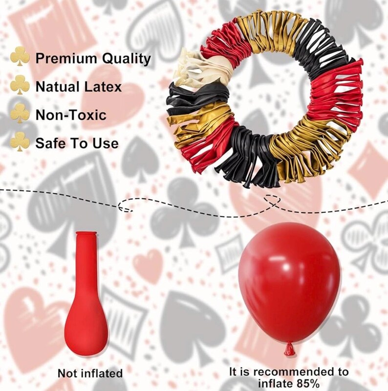 144PCS Dice Favor Boxes Casino Theme Party Decorations , Casino Balloon Arch Garland Kit Red Black Gold Dice Crown Poker Foil Balloons