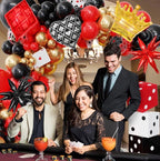 144PCS Dice Favor Boxes Casino Theme Party Decorations , Casino Balloon Arch Garland Kit Red Black Gold Dice Crown Poker Foil Balloons