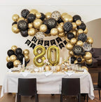 80th Birthday Decorations for Men Women, Black and Gold 80th Birthday Balloons Set Party Decorations with Happy 80th Birthday Decorations