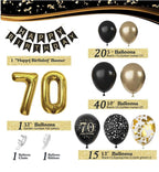 70th Birthday Decorations Men Women, Black and Gold 70th Birthday Balloons Set Party Decorations with Happy 70th Birthday Decorations Banner