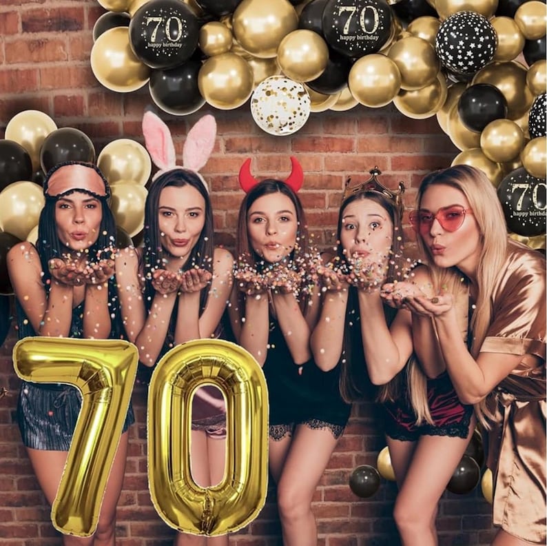 70th Birthday Decorations Men Women, Black and Gold 70th Birthday Balloons Set Party Decorations with Happy 70th Birthday Decorations Banner