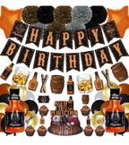 Whiskey Birthday Party Decorations for Men - Aged to Perfection Supplies including Birthday Banner, Cake Toppers,Foil Balloons,Paper Flowers