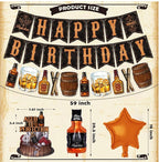 Whiskey Birthday Party Decorations for Men - Aged to Perfection Supplies including Birthday Banner, Cake Toppers,Foil Balloons,Paper Flowers