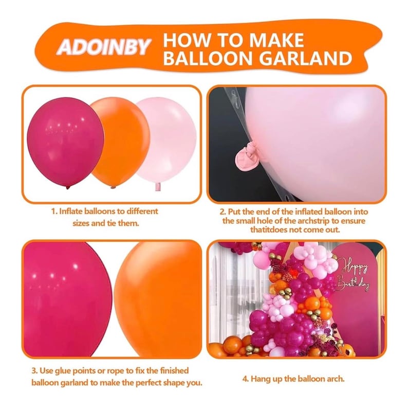 Pink and Orange Balloon Arch Kit, 161Pcs Hot Pink Orange Metallic Gold Latex Balloon Garland kit, 18 12 10 5 Inch Different Size Balloons