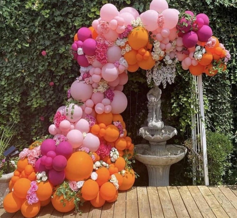Pink and Orange Balloon Arch Kit, 161Pcs Hot Pink Orange Metallic Gold Latex Balloon Garland kit, 18 12 10 5 Inch Different Size Balloons