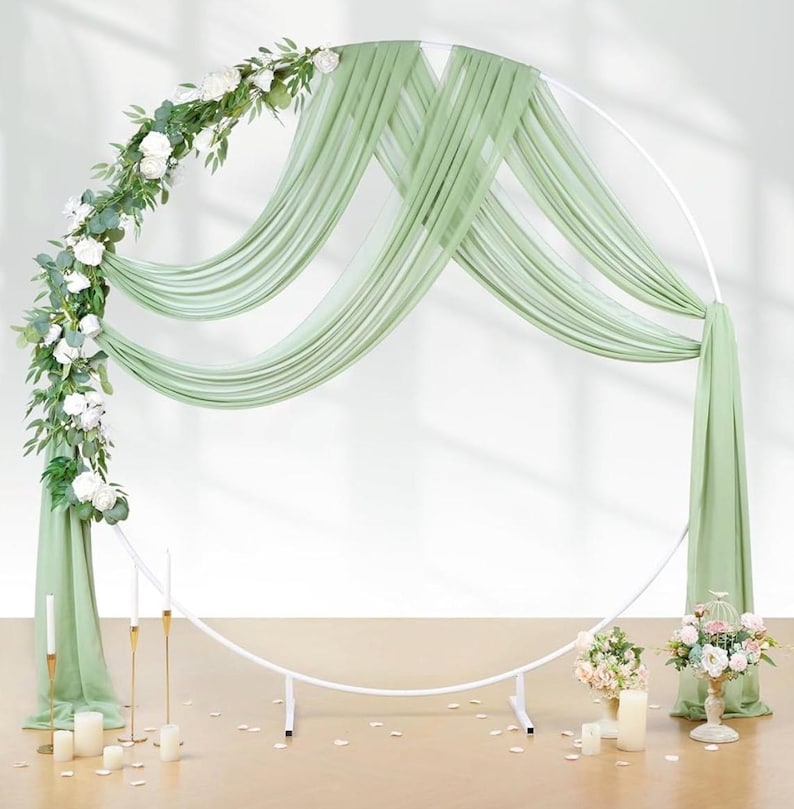 Wedding Arch Drape Sage Green Wedding Decor 3 Panels 6 Yards Chiffon Fabric Backdrop Curtain for Ceremony Party Ceiling