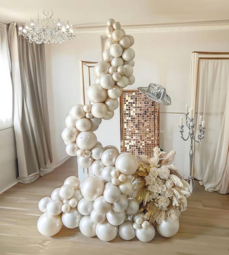 Pearl Balloon Arch Pearl White Sand Double Stuffed Balloons Arch With Pearl Stickers 5/10/12/18 Inch Bridal Shower Balloon Arch Pearl Ivory