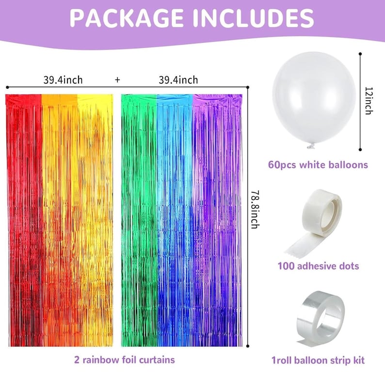 Rainbow Party Backdrop Balloon Garland Rainbow Cloud Birthday Photo Backdrops Props Booth Rainbow Balloon Arch Kit Fringe Curtains Birthday