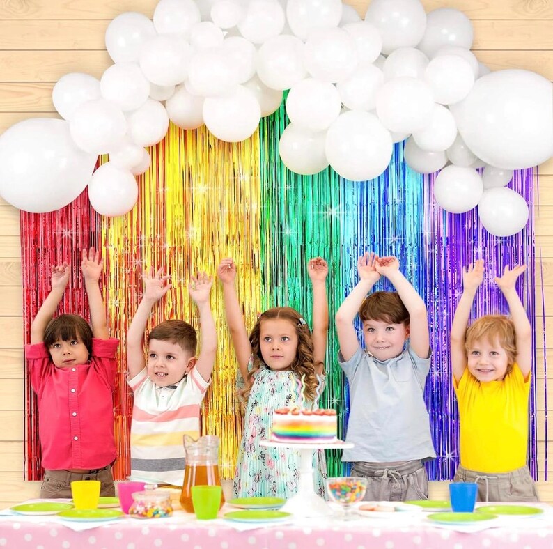 Rainbow Party Backdrop Balloon Garland Rainbow Cloud Birthday Photo Backdrops Props Booth Rainbow Balloon Arch Kit Fringe Curtains Birthday