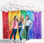 Rainbow Party Backdrop Balloon Garland Rainbow Cloud Birthday Photo Backdrops Props Booth Rainbow Balloon Arch Kit Fringe Curtains Birthday