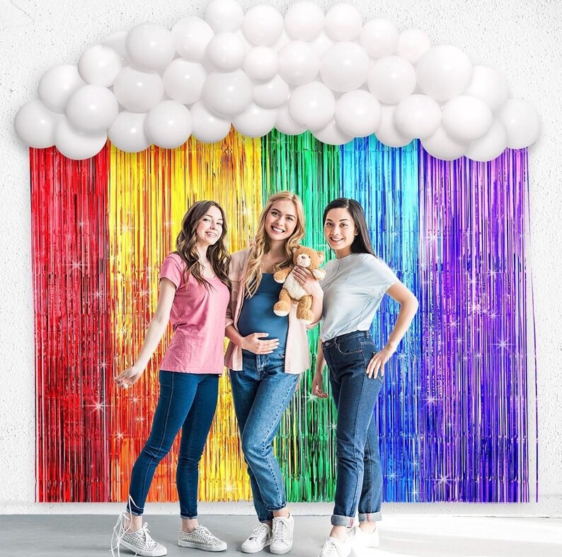 Rainbow Party Backdrop Balloon Garland Rainbow Cloud Birthday Photo Backdrops Props Booth Rainbow Balloon Arch Kit Fringe Curtains Birthday
