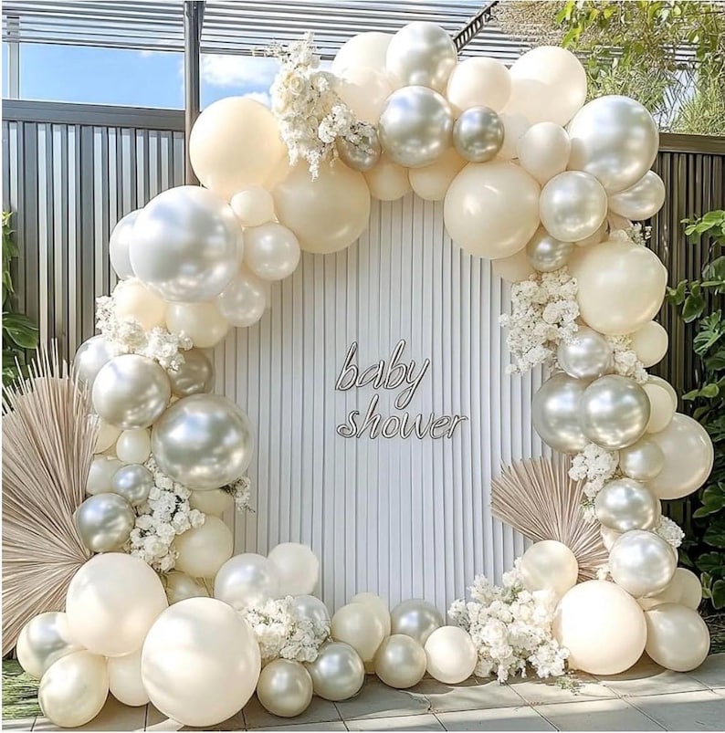 Pearl Balloon Garland Double Stuffed Pearl White Balloons Cream White Balloon Arch Kit Ivory Pearl Sand White Balloons for Wedding Bridal