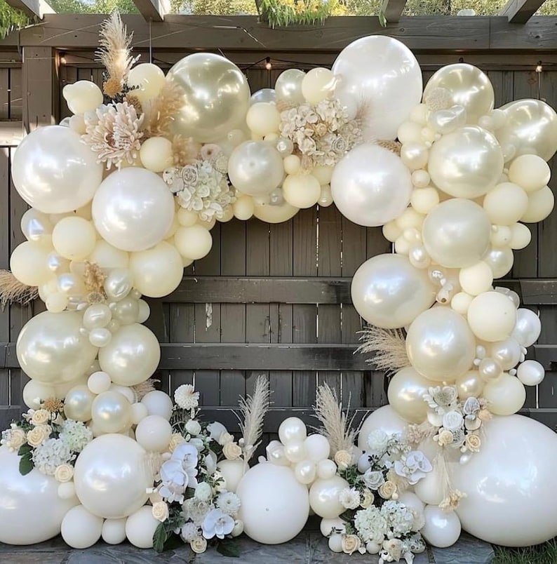 Pearl Balloon Garland Double Stuffed Pearl White Balloons Cream White Balloon Arch Kit Ivory Pearl Sand White Balloons for Wedding Bridal