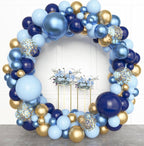 153pcs Navy Blue Gold Balloon Garland Arch Kit, Different Sizes 18 12 10 5 inch Pastel Blue Latex Metallic Confetti Balloons for Graduation