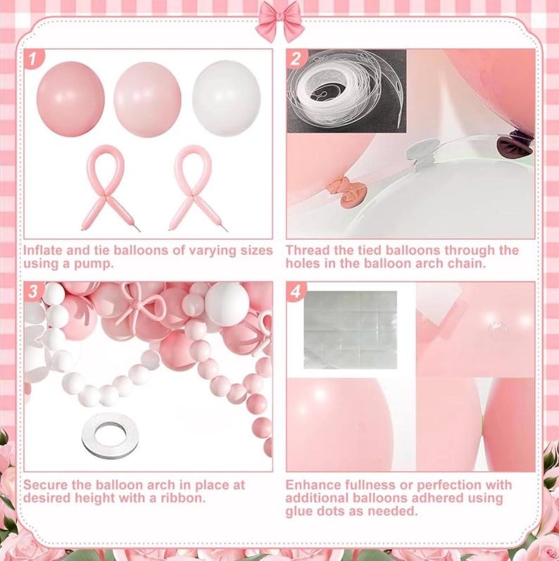 Pink Balloon Garland Arch Kit,Coquette Birthday Decorations 176Pcs Pink Bow Long Balloons Pink and White Balloons Different Size for Wedding