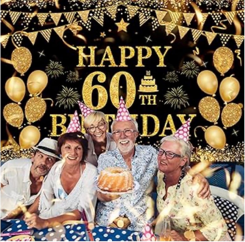 60th Birthday Decorations for Men Women - Happy 60th Birthday Banner Party decorations Cheers to 60 Years Birthday Party Suppiles Black Gold