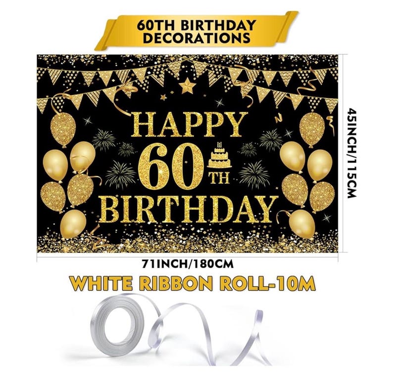 60th Birthday Decorations for Men Women - Happy 60th Birthday Banner Party decorations Cheers to 60 Years Birthday Party Suppiles Black Gold