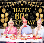 60th Birthday Decorations for Men Women - Happy 60th Birthday Banner Party decorations Cheers to 60 Years Birthday Party Suppiles Black Gold