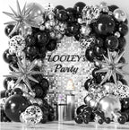 137Pcs Black and Silver Balloons Garland Arch Kit with Stars - 5 10 12 18 in Black Silver Confetti Latex Party Balloons for 2026 Graduation