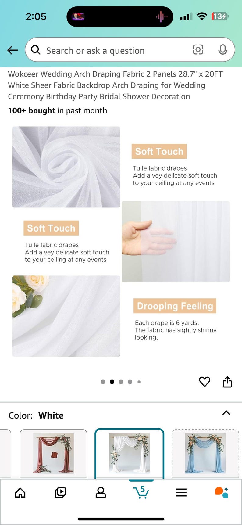 Wedding Arch Draping Fabric 2 Panels 28.7" x 20FT White Sheer Fabric Backdrop Arch Draping for Wedding Ceremony Birthday Party Bridal Shower