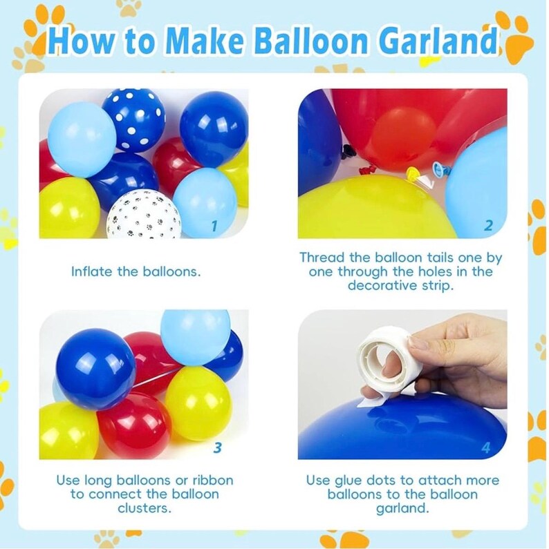 152pcs Paw Print Balloons Garland Arch Kit - Paw Themed Dog Bone Foil Balloons in Royal Blue, Yellow, Red for Baby Shower