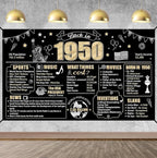 Large 76th Birthday Banner Backdrop Decorations for Men Women, Back in 1950 Happy 76 Birthday Sign Party Supplies, 76 Year Old Bday Photo