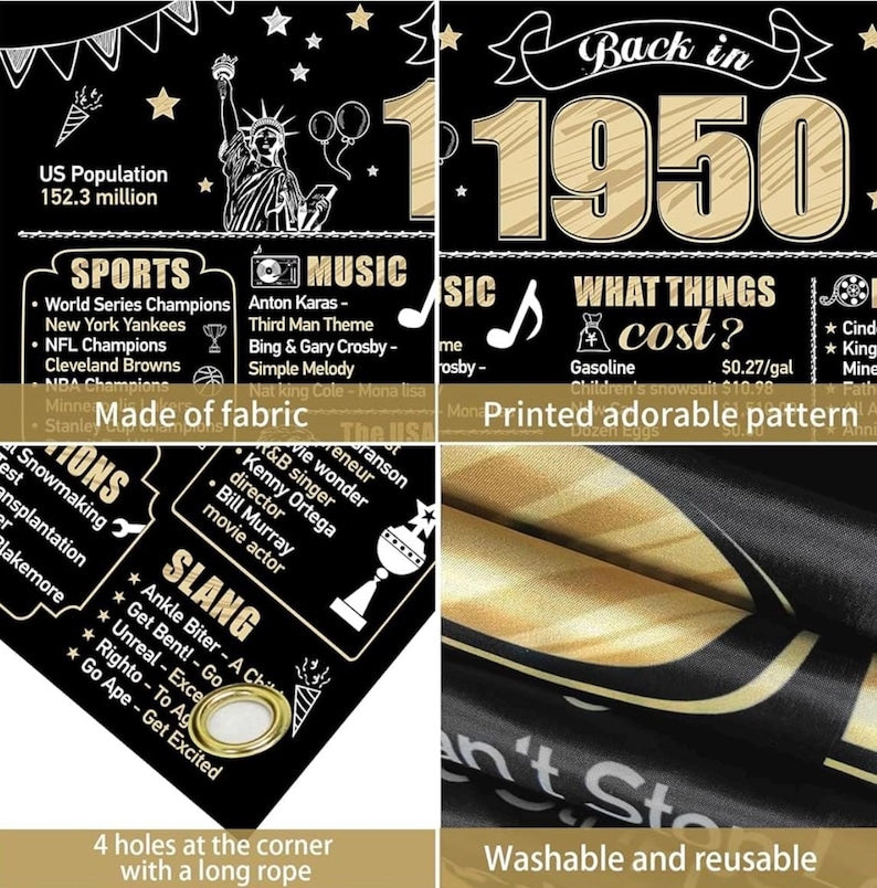 Large 76th Birthday Banner Backdrop Decorations for Men Women, Back in 1950 Happy 76 Birthday Sign Party Supplies, 76 Year Old Bday Photo