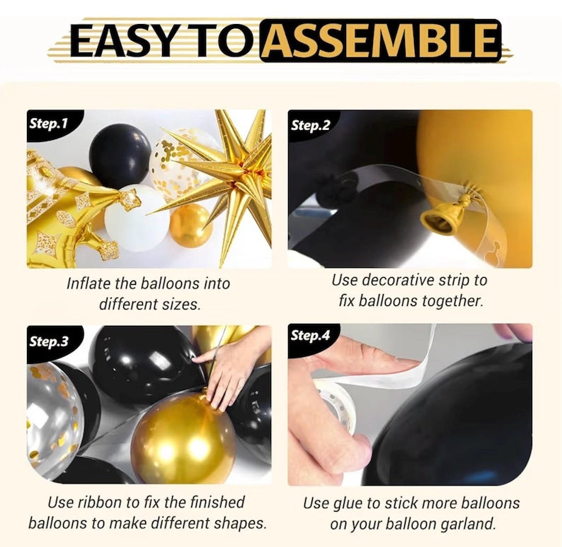 107pcs Black Gold Birthday Decorations for Men with Black and Metallic Gold Foil Balloons Happy Birthday Banner for 16th 18th 21st 24th 32th