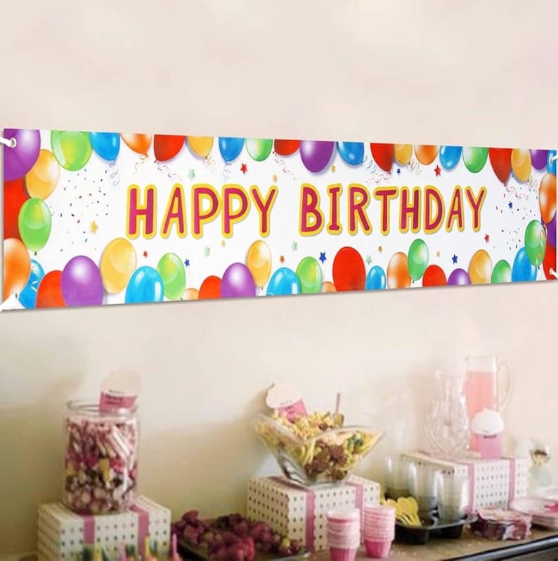 Birthday Banner Happy Birthday Sign Huge Balloon Banner Decorations Supplies Colorful Fence Outdoor Giant Sign Photo Prop Backdrop Outside