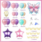 163Pcs Butterfly Pink and Purple Balloons Garland Arch Kit, Birthday Baby Shower Decorations Pink Purple Blue Confetti Star Balloons
