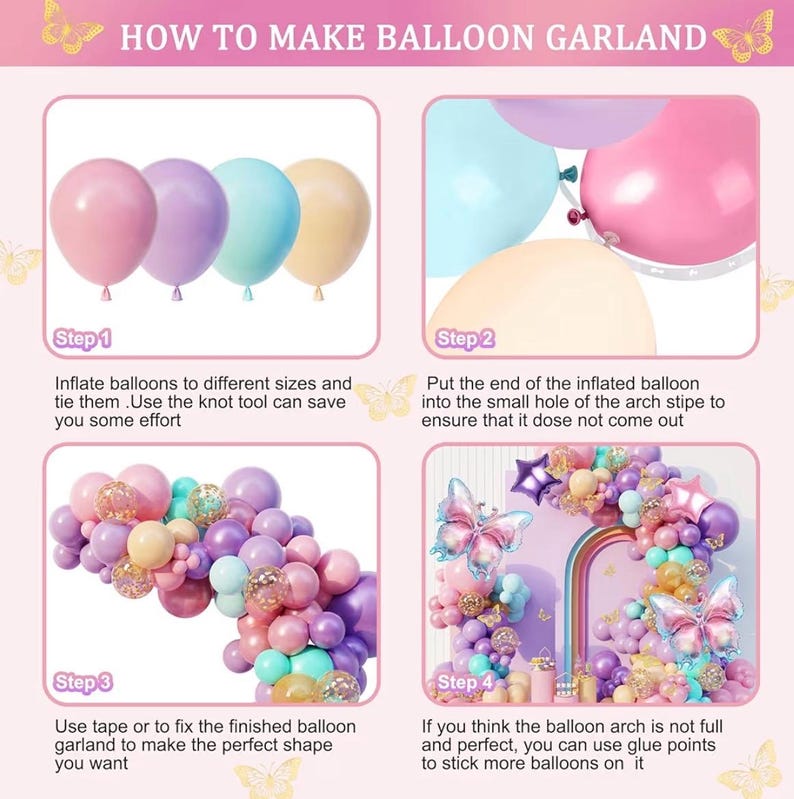 163Pcs Butterfly Pink and Purple Balloons Garland Arch Kit, Birthday Baby Shower Decorations Pink Purple Blue Confetti Star Balloons