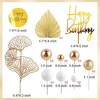 Write Gold Balls Cake Toppers Champagne Rose Cake Decoration with Gold Palm Leaves Boho Birthday Cake Decoration Balloon Cake for Birthday