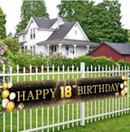 Black & Gold Happy 18th Birthday Banner Decorations  Extra Large Reusable Yard Sign for Boys, Girls ,Men, Coming of Age Indoor Outdoor Decor