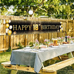 Black & Gold Happy 18th Birthday Banner Decorations  Extra Large Reusable Yard Sign for Boys, Girls ,Men, Coming of Age Indoor Outdoor Decor