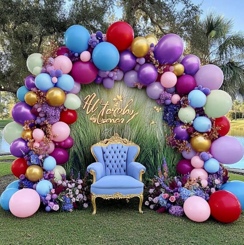 Pink Blue Purple Balloon Arch Double Stuffed Baby Blue Lavender Red Balloons Pastel Lilac Pink Gold  Balloon Garland Kit for Fairy Tea Party