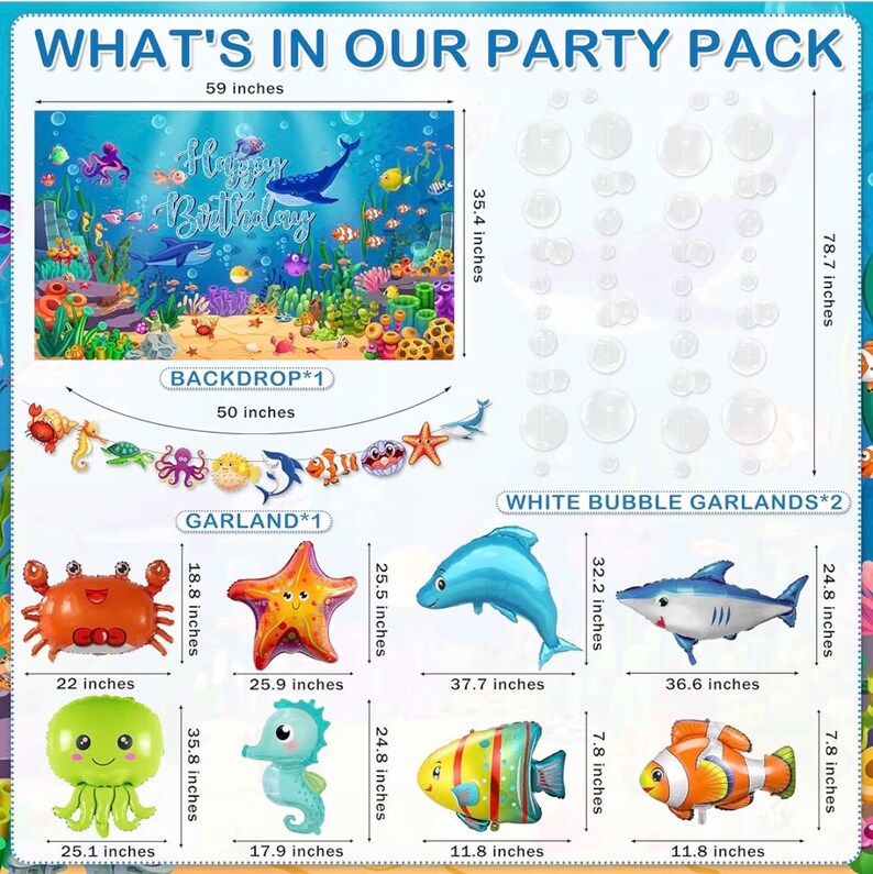 Under the Sea Party Decorations 98Pcs, Ocean Theme Birthday Party Supplies, Backdrop  Garlands Ocean Animals Balloons for Pool Beach Party