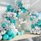 Teal Silver White Balloon Garland Arch Kit ,White Metallic Silver Teal Balloons 125pcs for Wedding Engagement Anniversary Bridal Baby Shower
