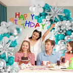 Teal Silver White Balloon Garland Arch Kit ,White Metallic Silver Teal Balloons 125pcs for Wedding Engagement Anniversary Bridal Baby Shower