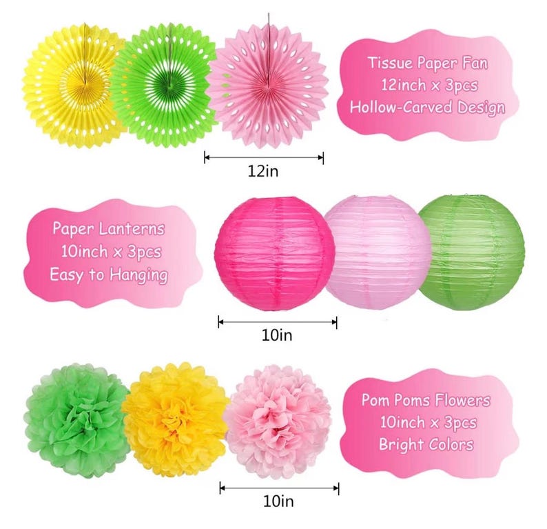 Flamingo Party Supplies, Hawaiian Party Decorations Flamingo and Pineapple Honeycomb Ball Paper Lanterns Paper Fans Pom poms Flowers