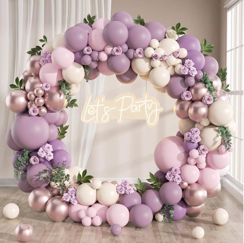 Lavender Balloon Garland Arch Kit,130pcs Pink and Purple Balloon Arch Kit with Dusty Purple Light Pink Sand White Metallic Rose Gold Balloon