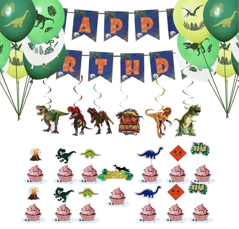 Dinosaur Birthday Party Supplies Kit For Boys, Dinosaur Party Decorations-20 Guest-Include Dino Plates Cups Napkins Banner Cutlery Balloon