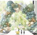 170Pcs Dusty Blue Green Balloon Garland Arch Kit Haze Fog Blue Ash Mist Sage Green Sand White Gold Confetti Balloons for Baby Shower Wedding