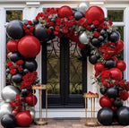 Black Red Silver Balloon Arch Kit - Double Stuffed Dark Red Ruby Black Balloon Garland Burgundy Maroon Metallic Color for Bday , Graduation